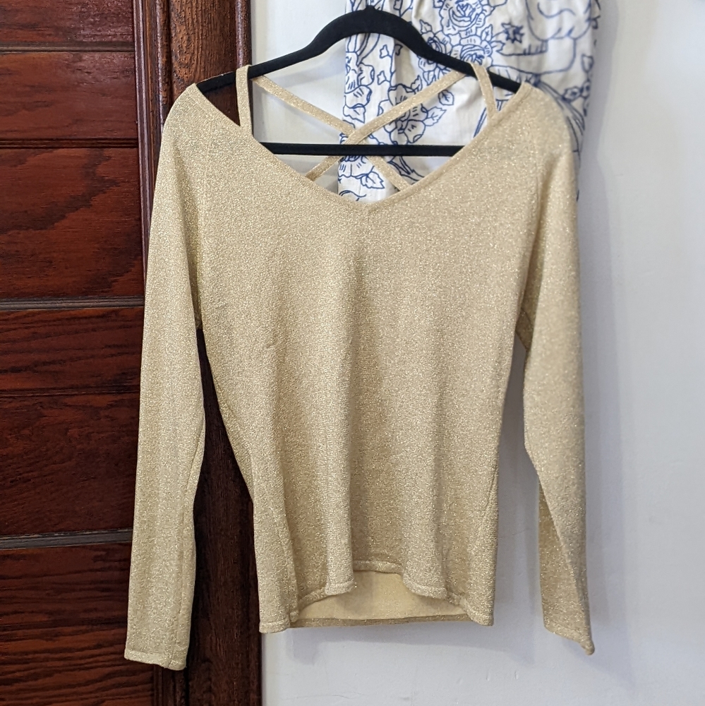 Vintage y2k gantos strappy gold metallic sweater